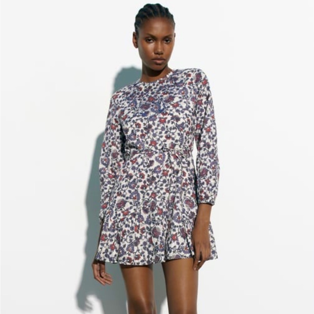 NWT Zara Embroidered Floral Print Mini Dress